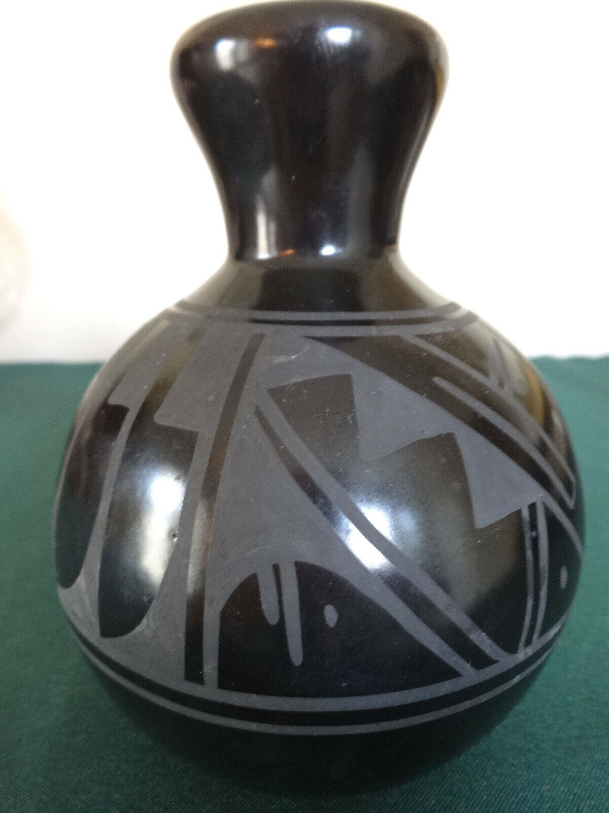 Native American Pottery Black on Black by Marvin Blackmore Pot 5 1/4\