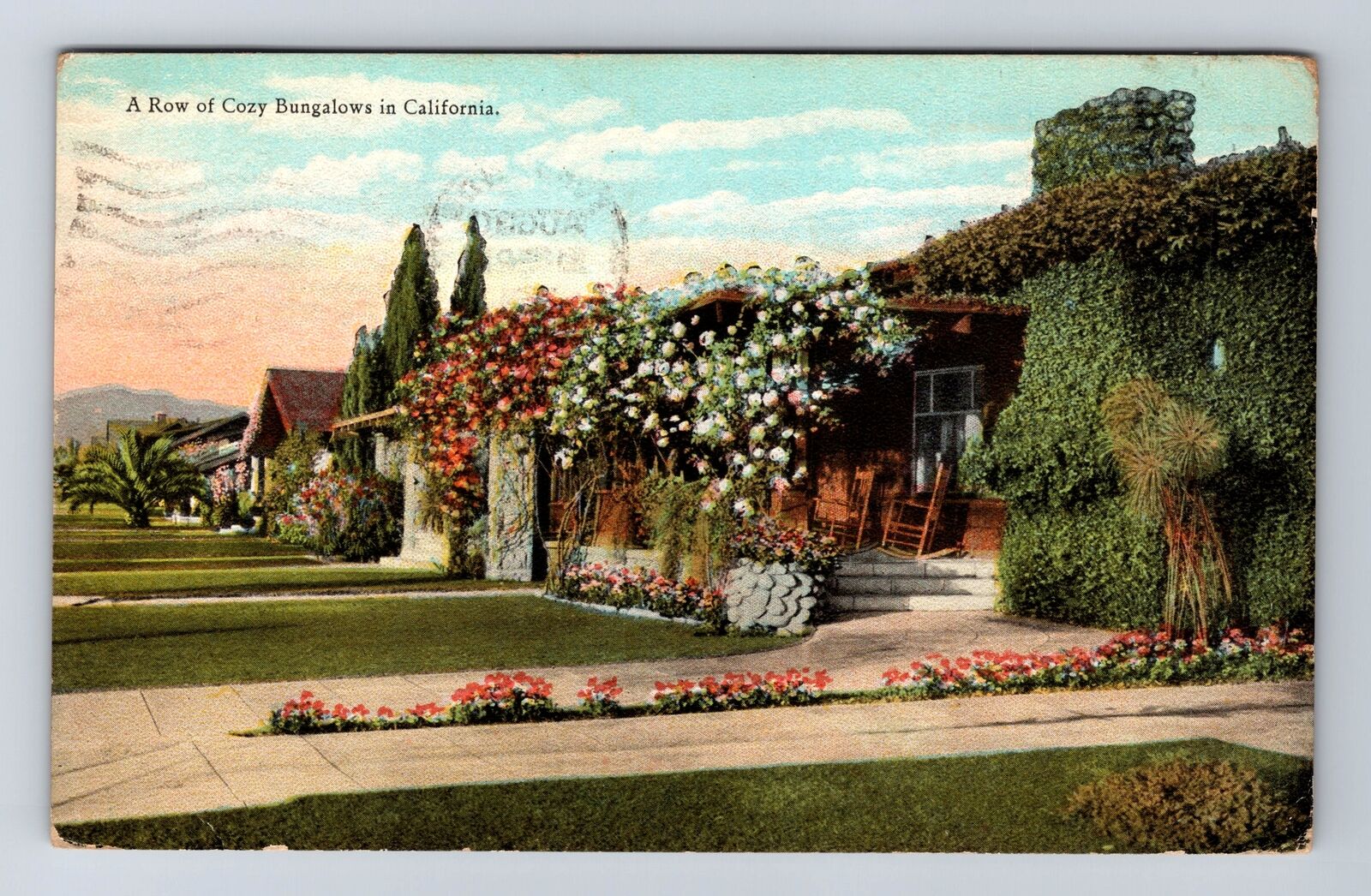 CA-California, Row Of Cozy Bungalows, Antique, Vintage c1924 Postcard