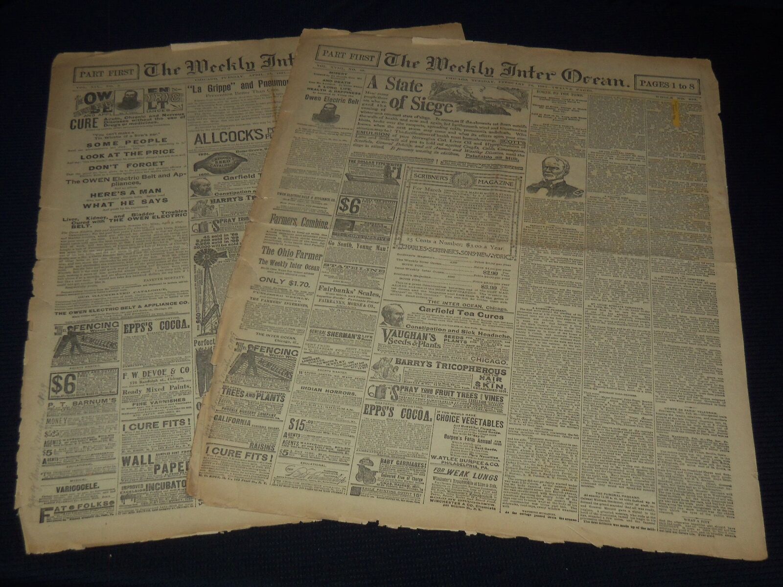 1891 THE WEEKLY INTER OCEAN NEWSPAPER LOT OF 2 ISSUES - CHICAGO - NT 9594