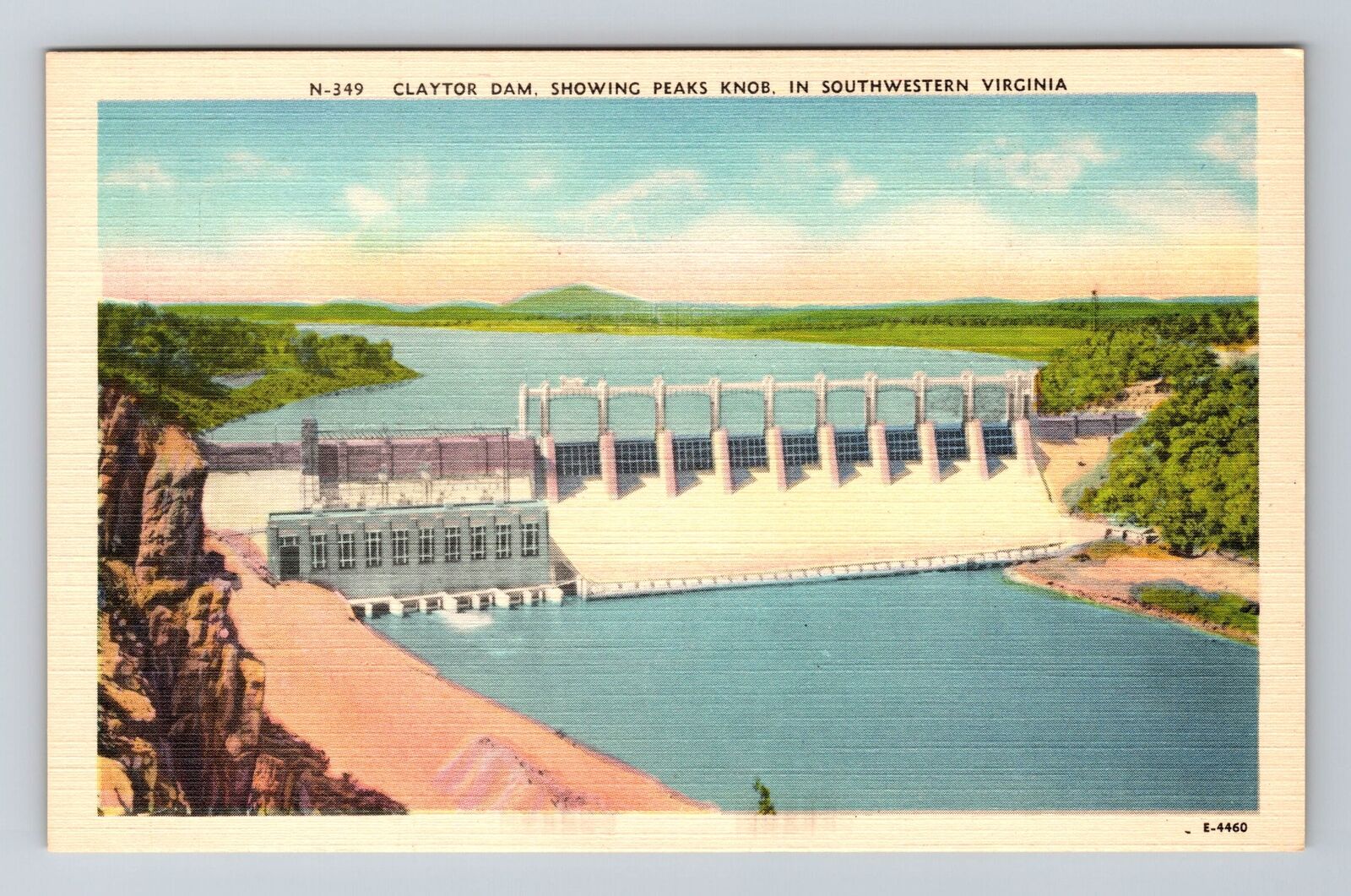 Southwestern VA-Virginia, Claytor Dam, Peaks Knob, Vintage Postcard