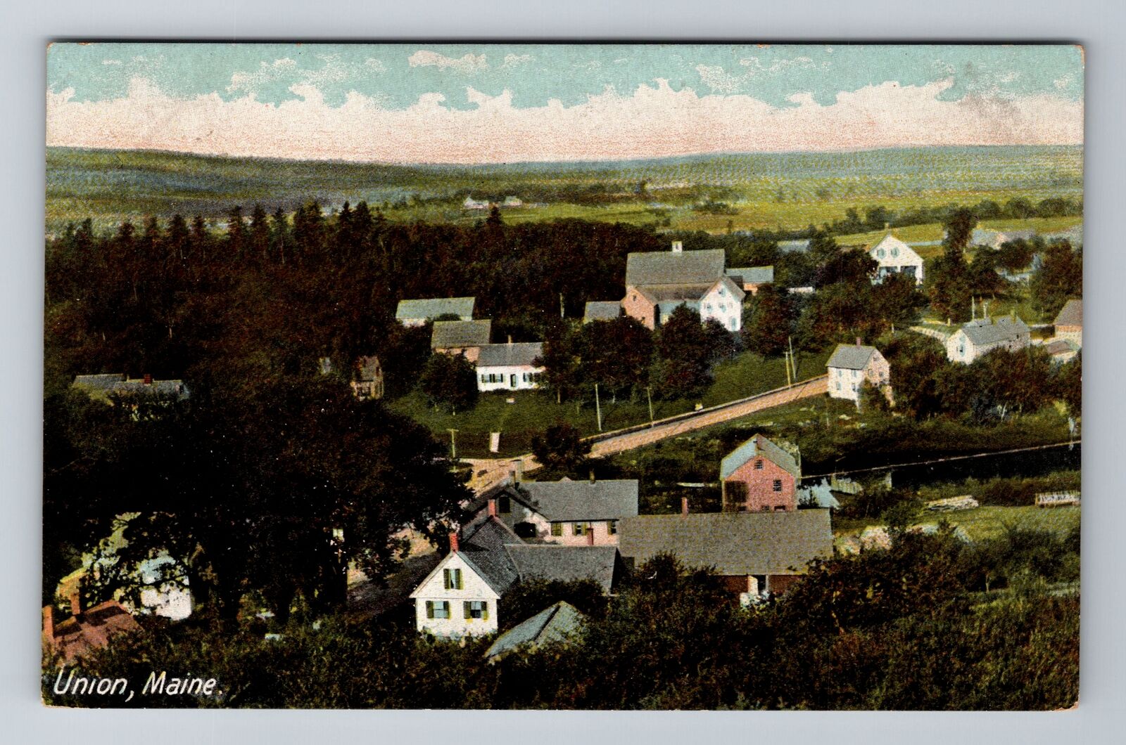 Union ME-Maine, Aerial Of Town Area, Antique, Vintage Postcard