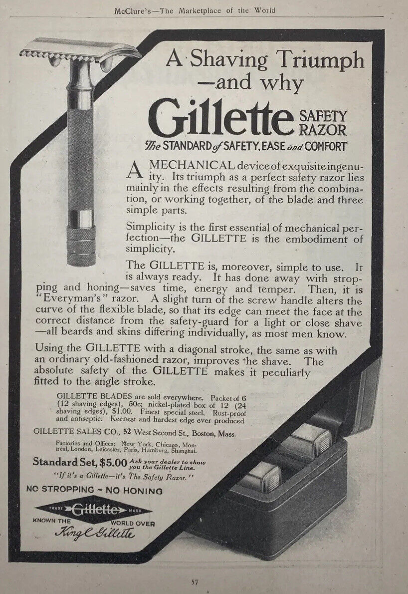 Gillette Razor Print Advert Art Ephemera Antique Vtg 1911