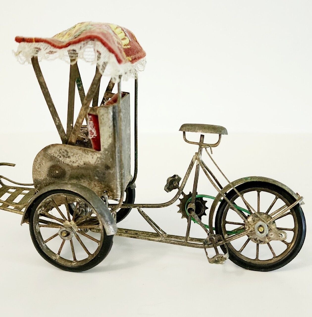 999 Fine Silver Bicycle Rickshaw Carriage Handmade Vietnam Antique c1960s E10