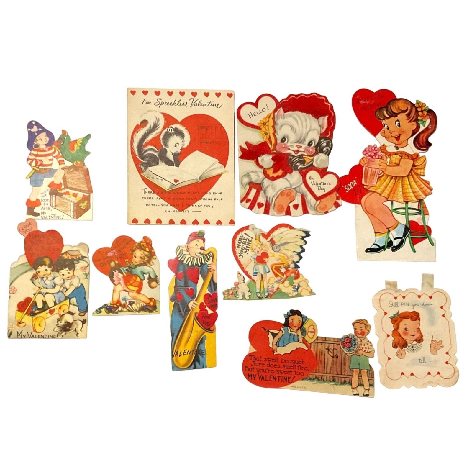 VTG 40s VALENTINE\'S DAY CARDS CARTOON THEMED USED 10 CARDS MISC