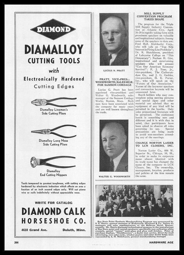 1948 Diamond Calk Horseshoe Co. Diamalloy Cutting Tools Pliers Nippers Print Ad