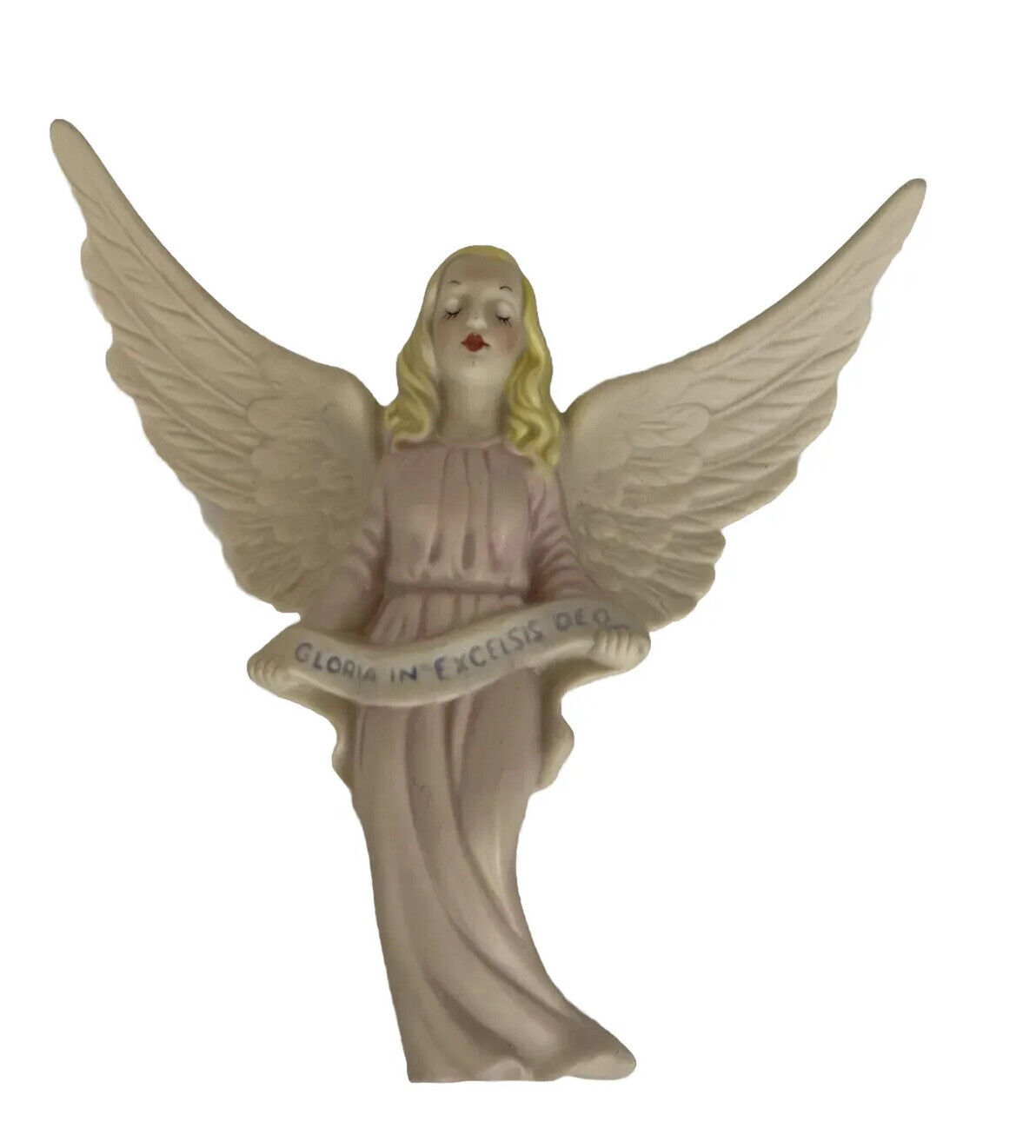 Vintage St Helen’s Porcelains Winged Angel Blonde Hair Pink Dress - Gloria Deo