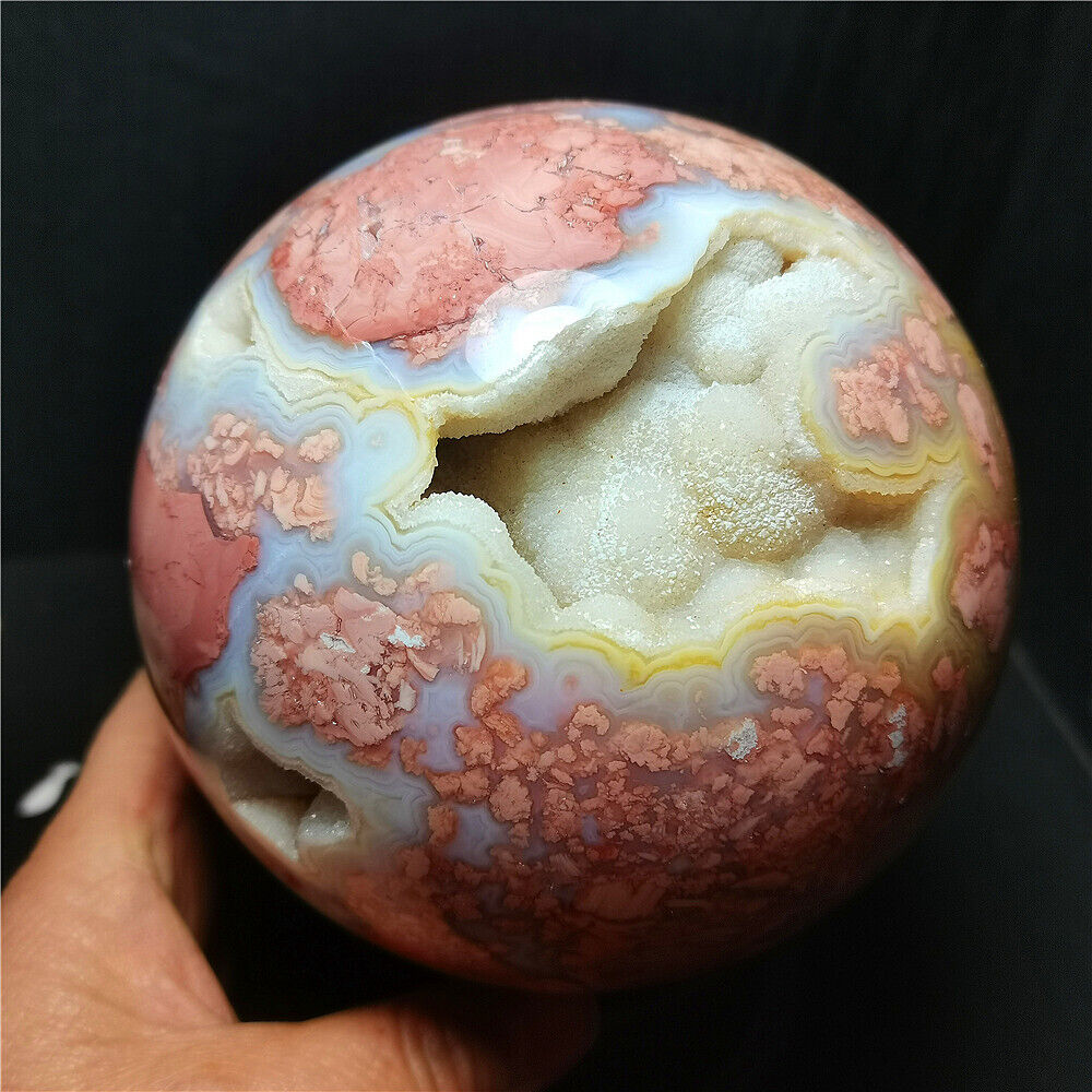RARE 2450g Natural Colourful Pink Agate Crystal Geode Sphere Ball Healing WD1203