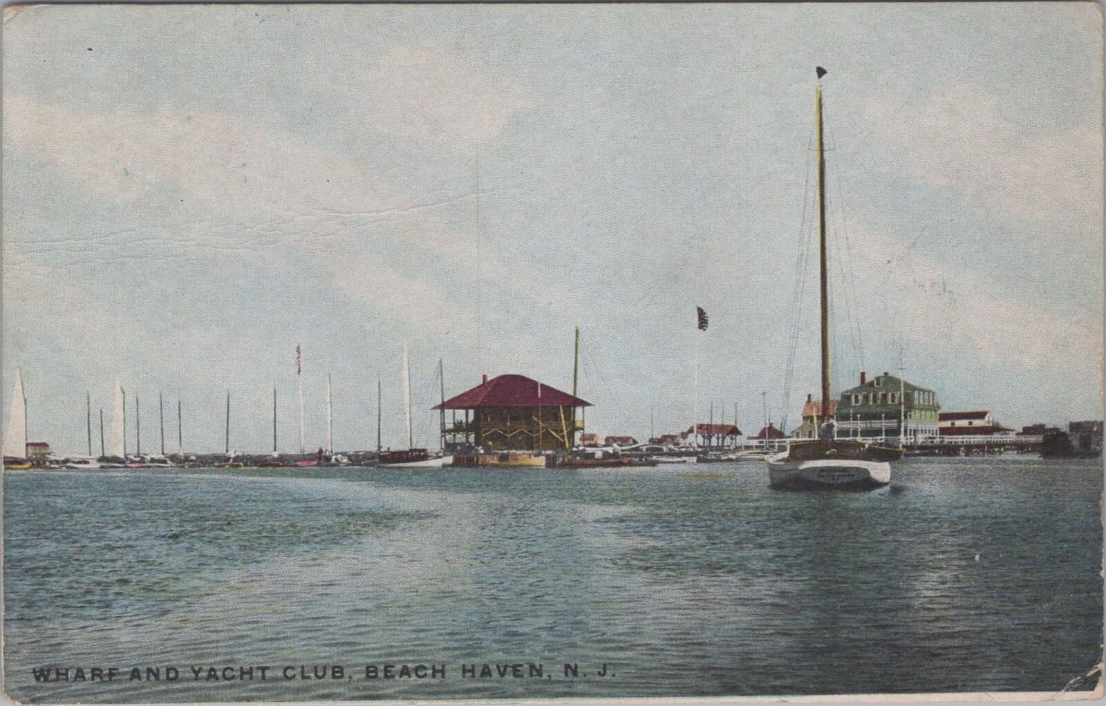 Wharf and Yacht Club Beach Haven New Jersey 1908 Postcard