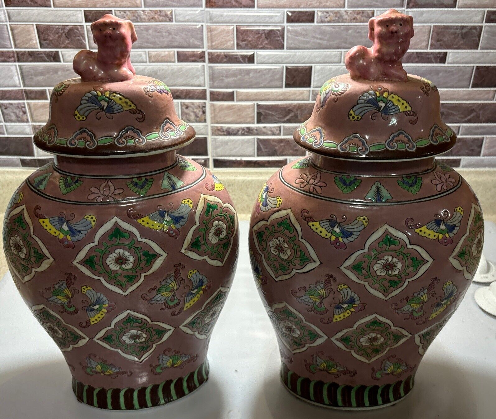 Vintage Pair Of Nora Fenton Design Porcelain Made In Macau 16” With Lid