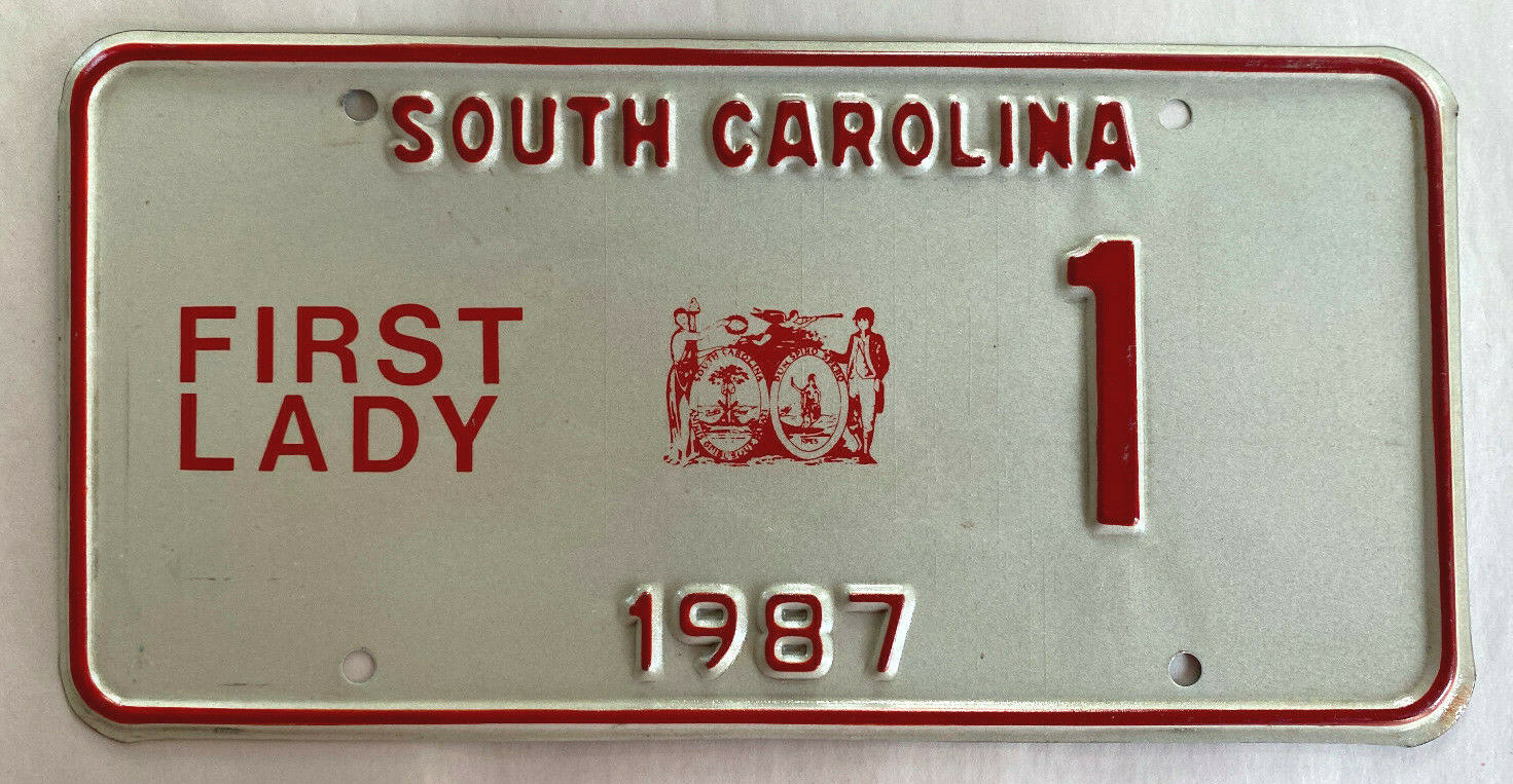 Governor FIRST LADY License Plate - SOUTH CAROLINA 1987 - #1 Low Number One