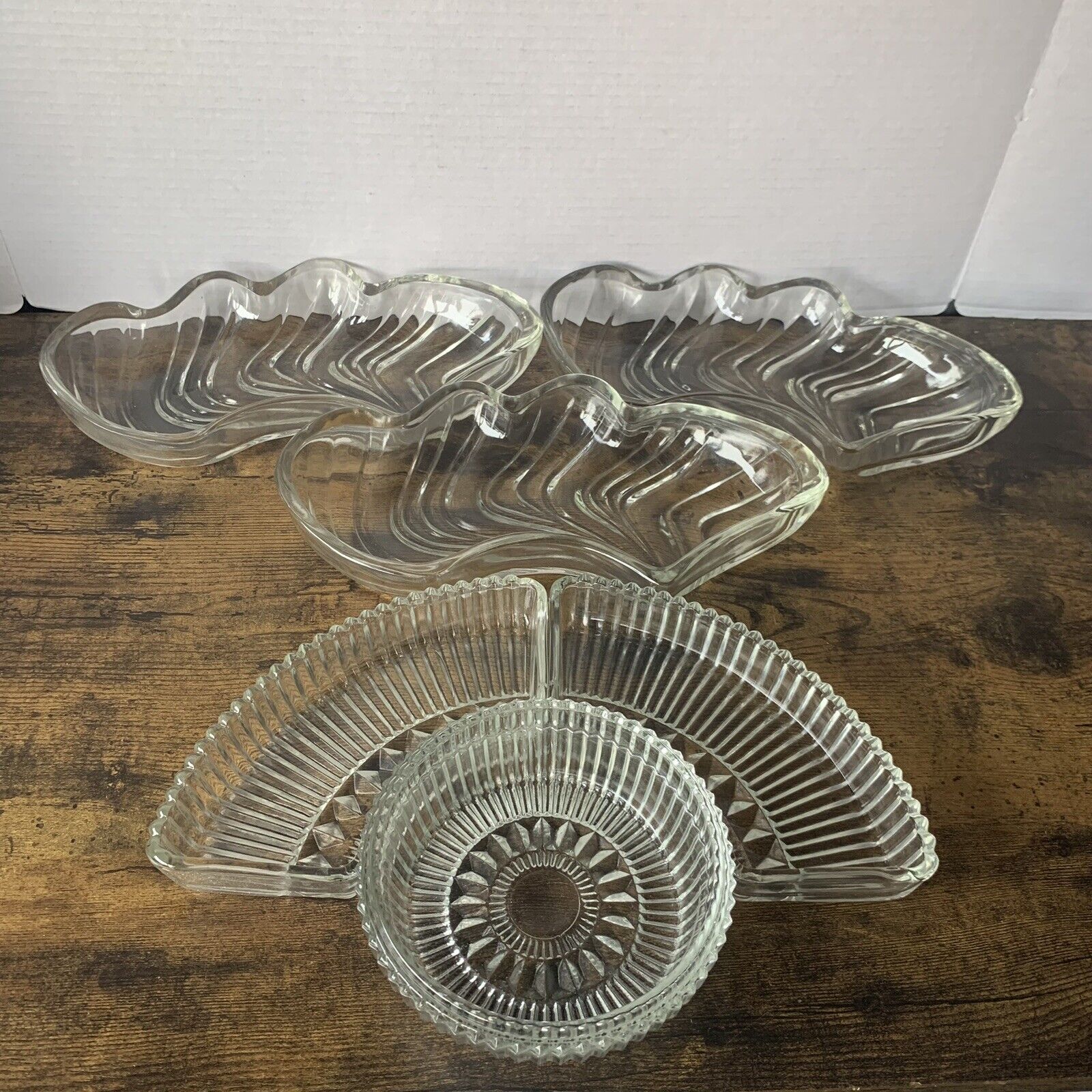 Rare Antique 6 Piece Glassware Set New With Boxes Lazy Susan, Bowl, Crystal