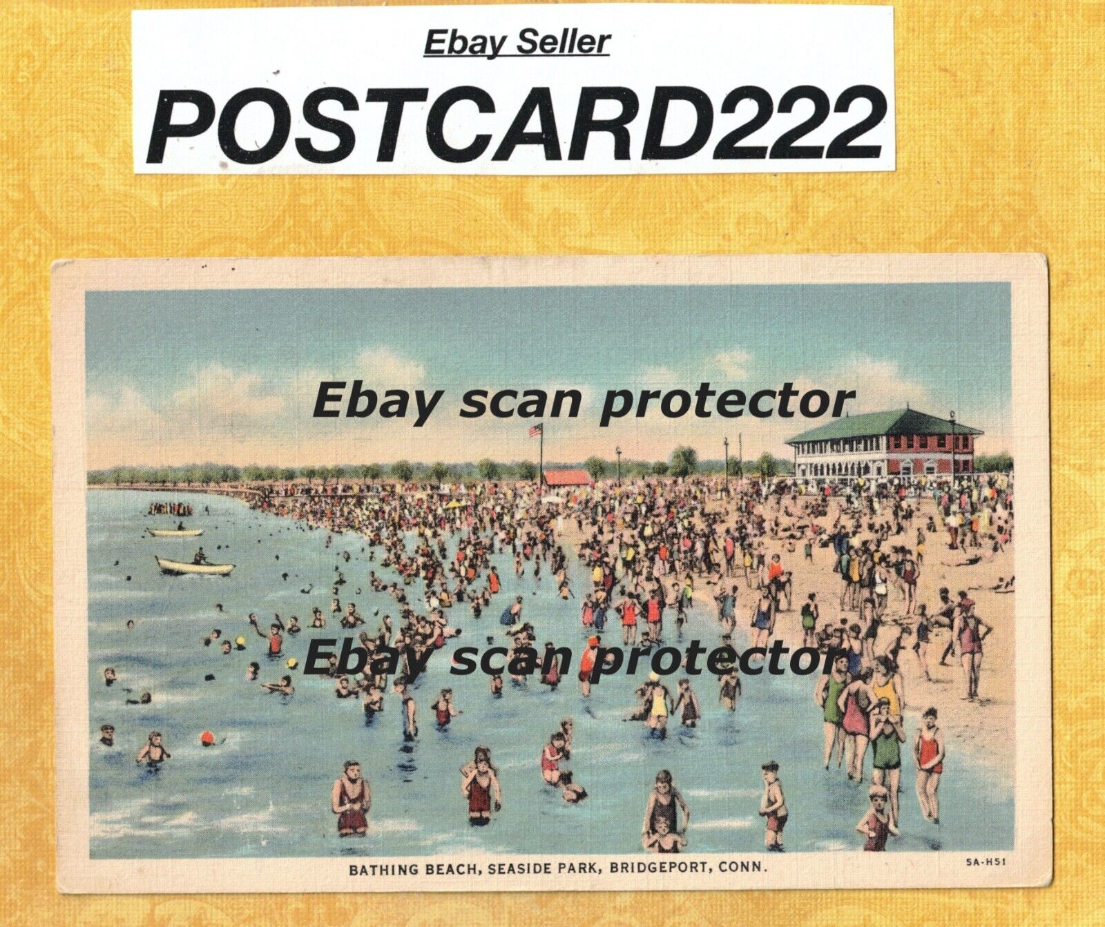 CT Bridgeport 1931-56 vintage postcard SEASIDE PARK BATHING BEACH Swimmers Conn