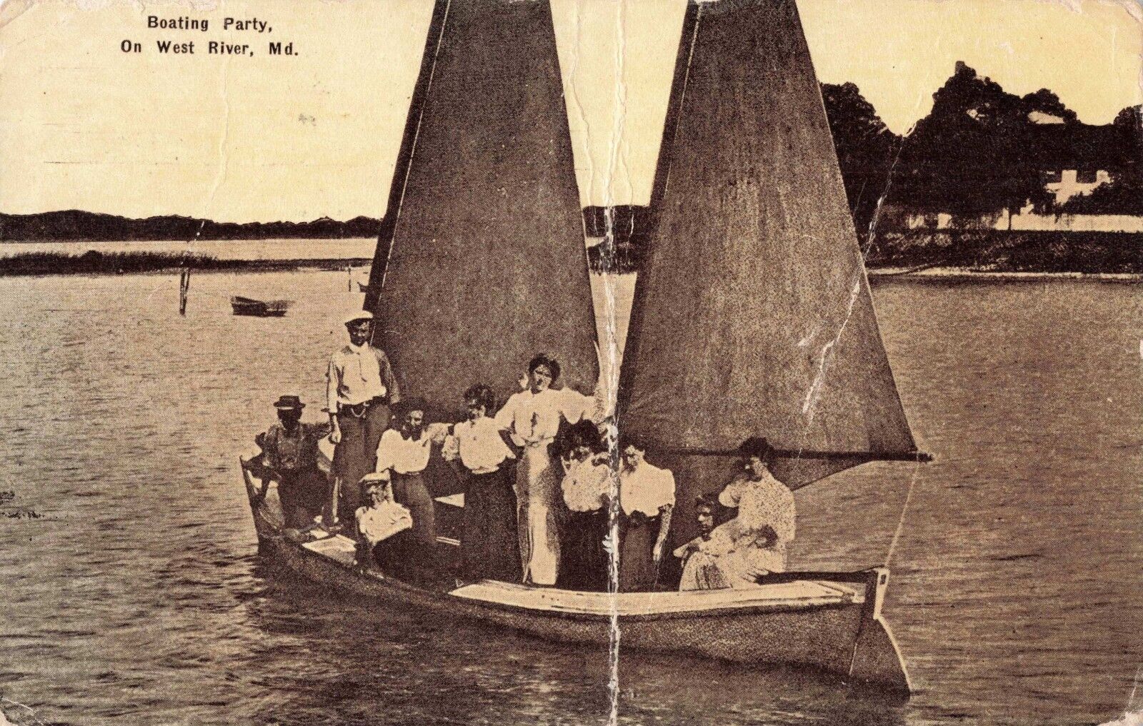 Boating Party On West River Maryland MD Anne Arundel County 1914 Postcard