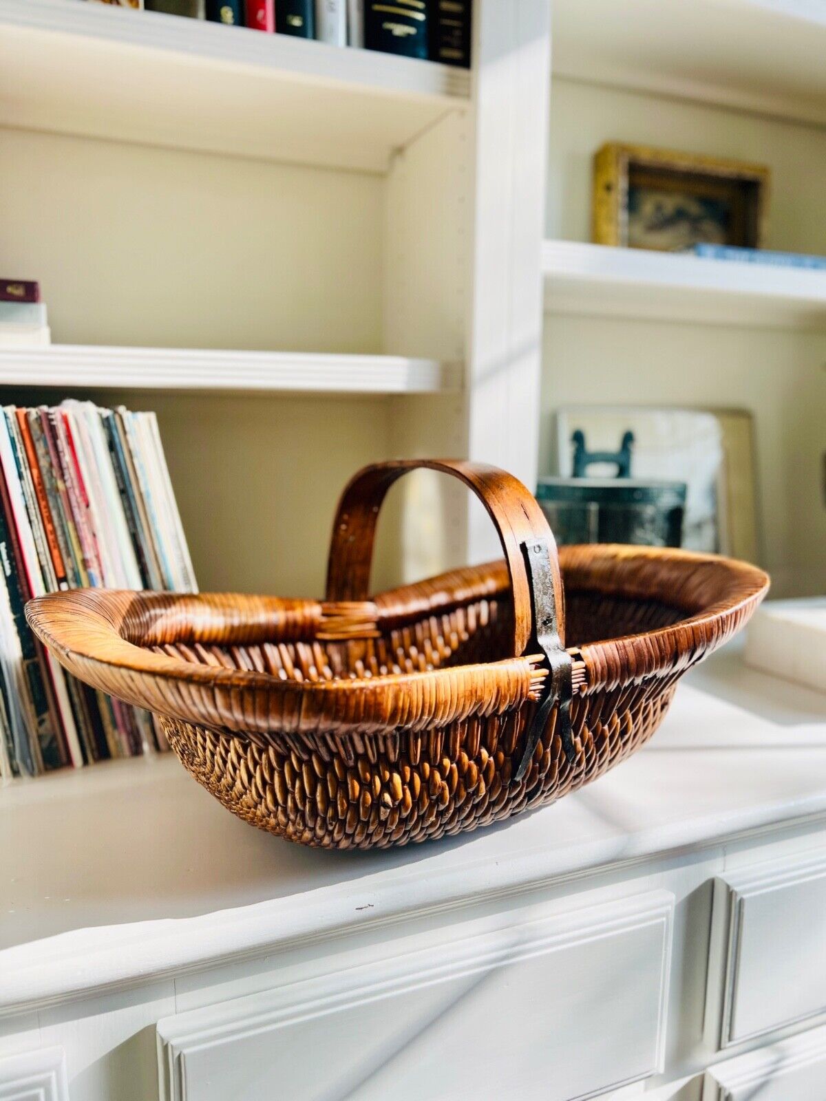 RARE 1950\'s Chinese vintage midcentury hand-woven reed basket 