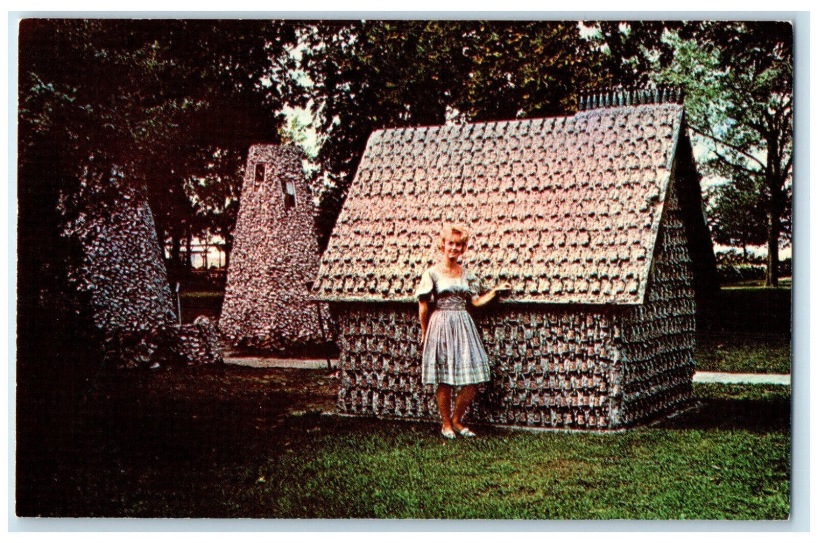 c1950\'s Greetings from Rockome Arcola Illinois IL Woman Bottle House Postcard
