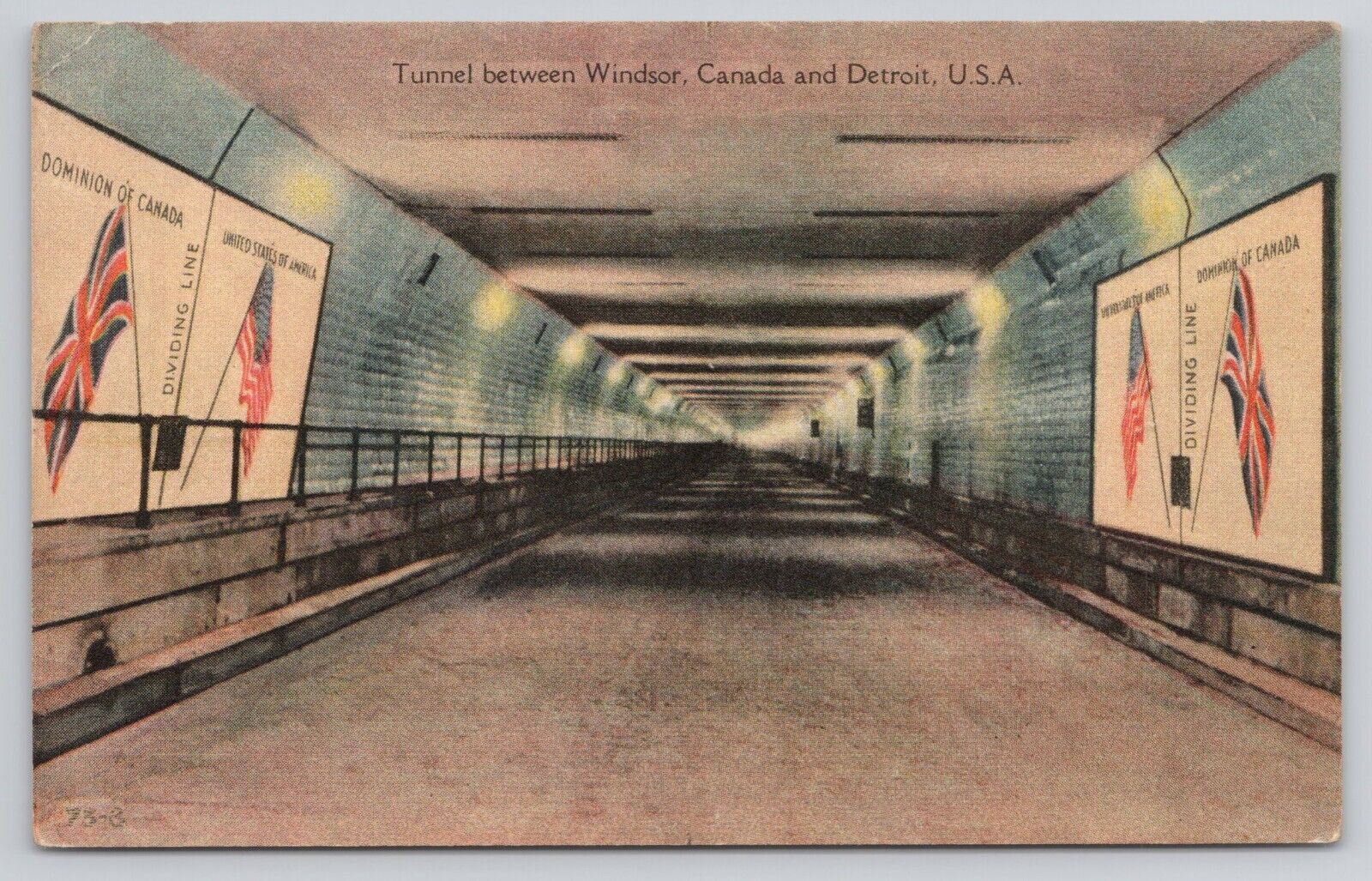 Tunnel Between Windsor Canada and Detroit Michigan c1935 Vintage Postcard