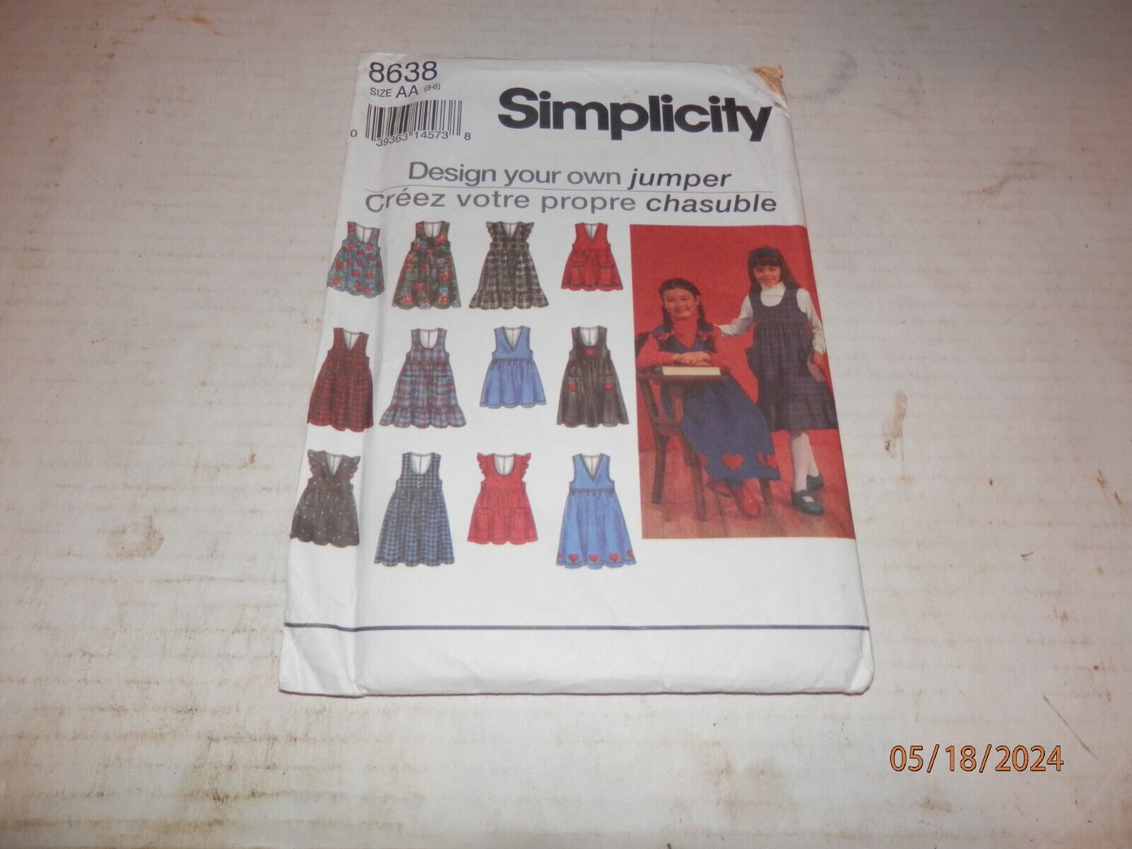 VINTAGE 1993 SIMPLICITY DRESS PATTERN #8638 SIZE AA (3-6) JUMPER