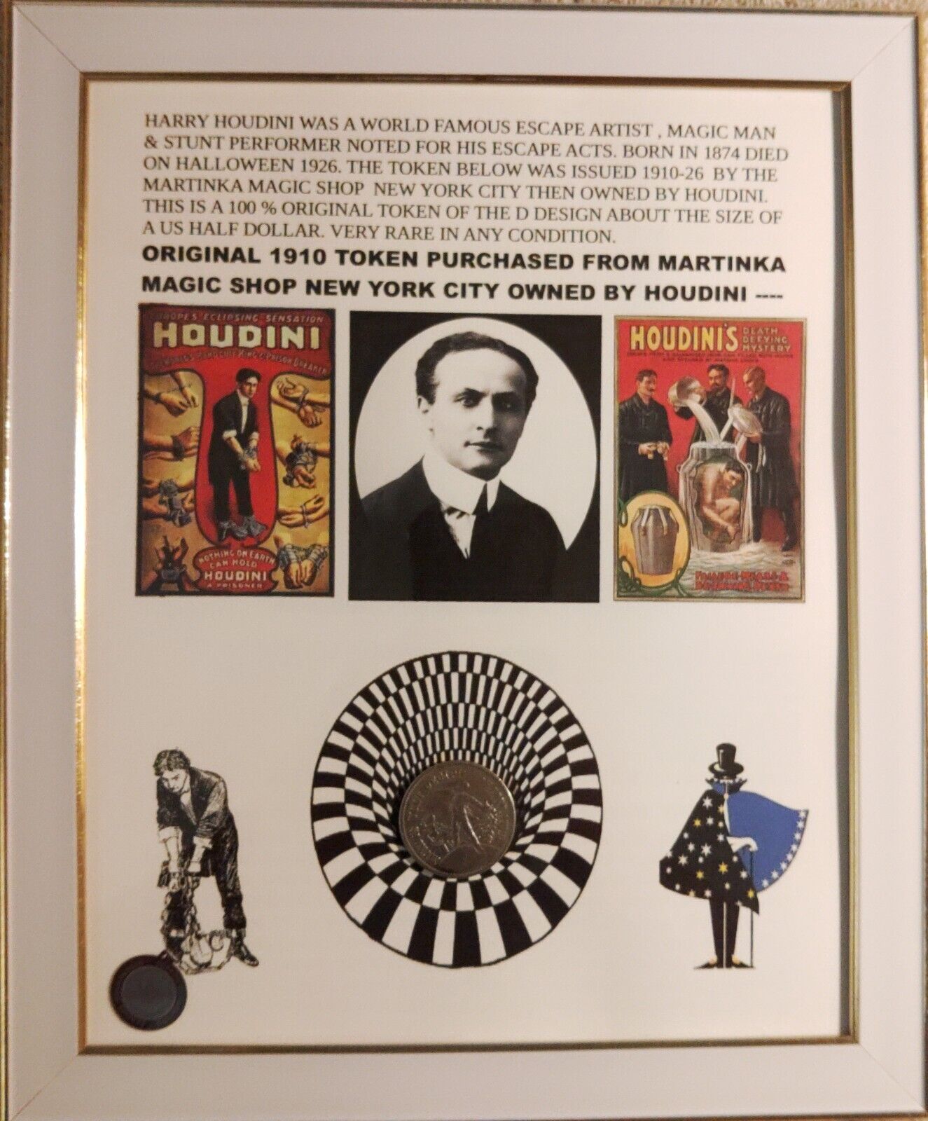 ORIGINAL MARTINKA MAGIC SHOP TOKEN FROM STORE OWNED BY HOUDINI FRAMED  VERY NICE