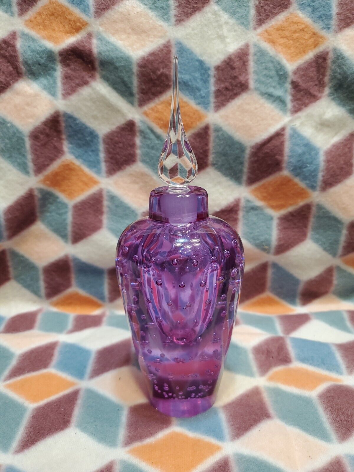 Vintage Signed Vandermark Purple Perfume Bottle With Controlled Bubbles