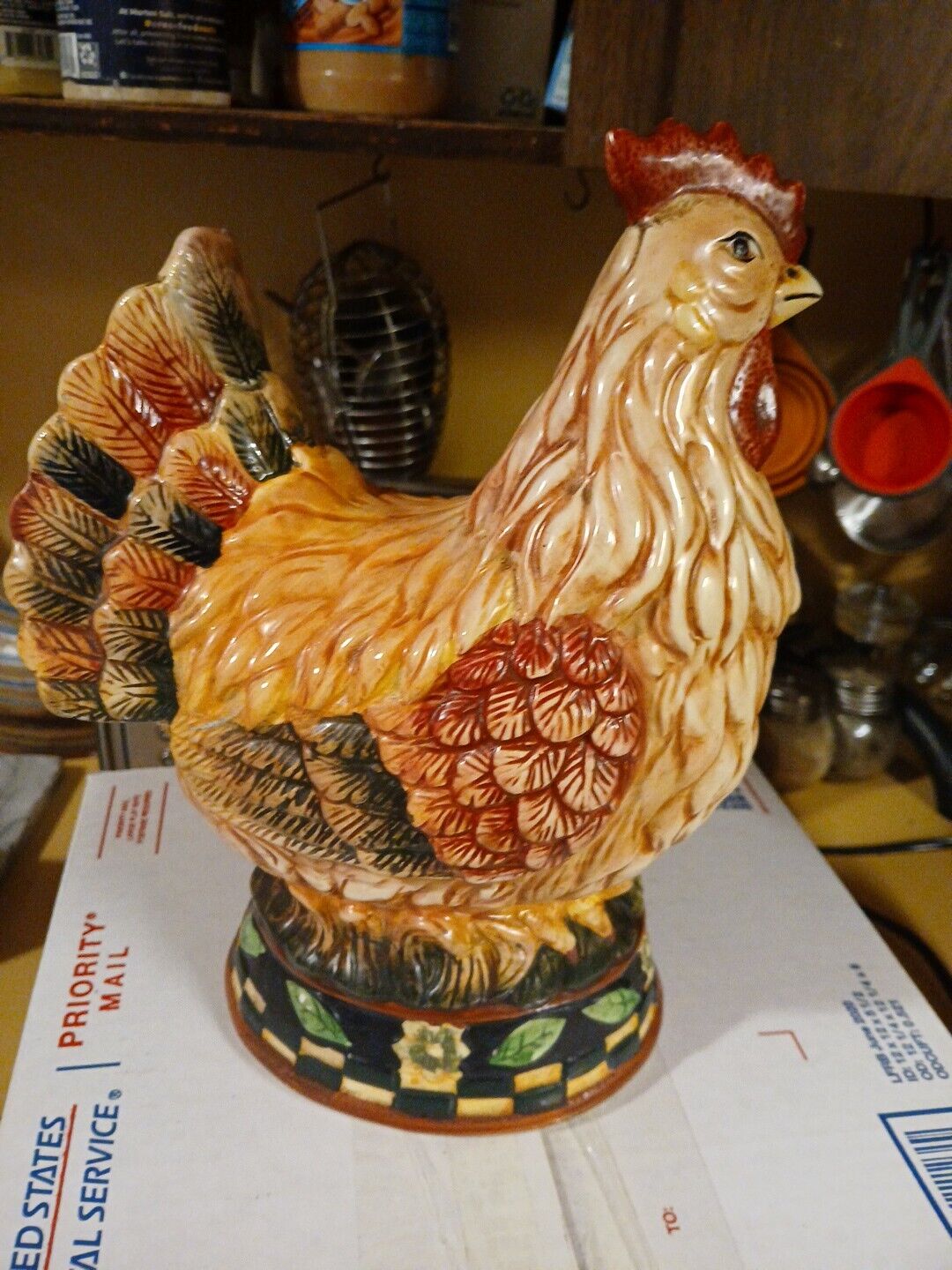 Bella Casa by Ganz Chicken Figurine Hand Painted Colorful 11” tall rare ceramic