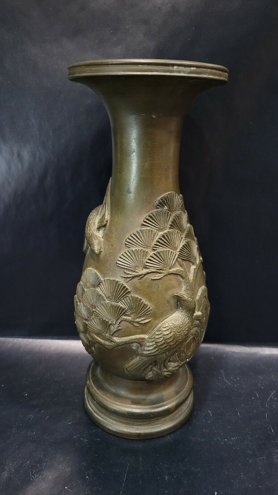 Antique vintage Japanese signed bronze vase with a big dent