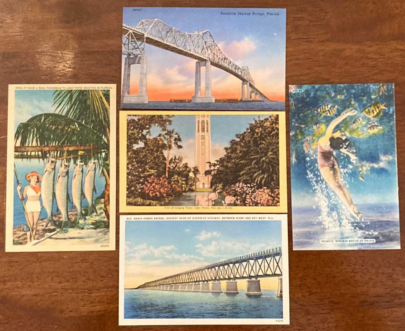 1940's-50's VINTAGE FLORIDA LANDMARK & TOURISM POSTCARD LOT of 5 Postcards