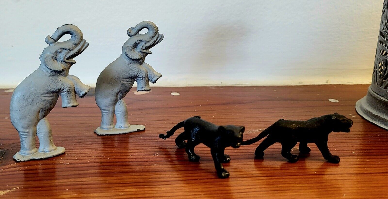 4 Vintage Cast Iron Figurines - Elephants & Panthers