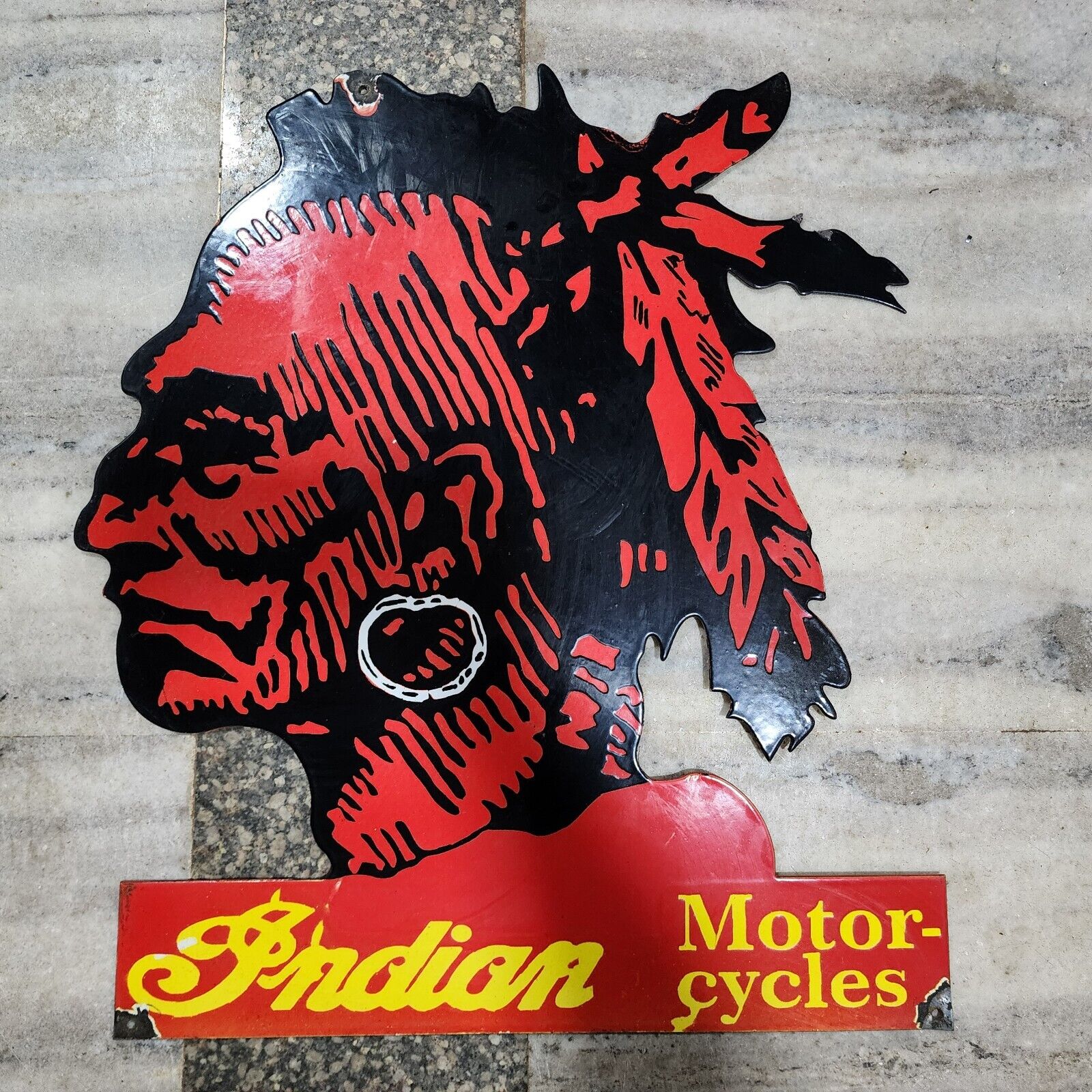 INDIAN MOTOR CYCLES PORCELAIN ENAMEL SIGN 21 X 23 INCHES