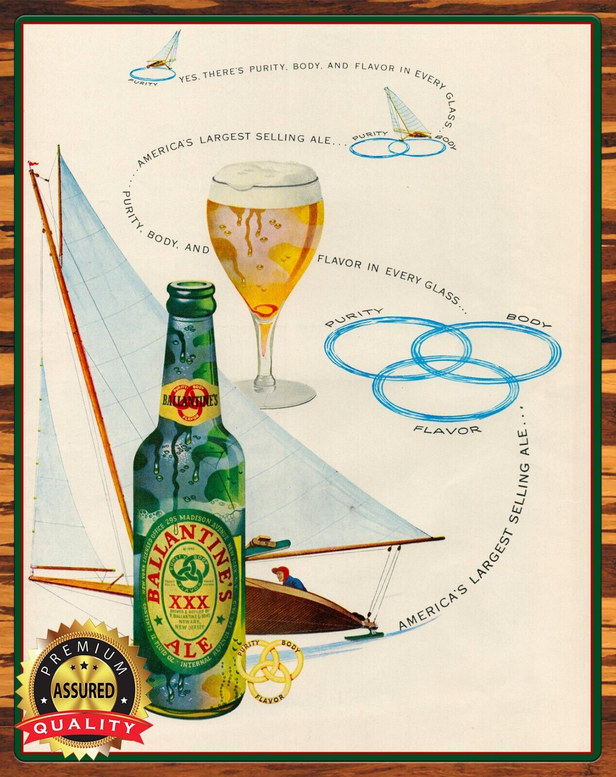 Ballantine's XXX Ale - 1950s - Restored - Metal Sign 11 x 14