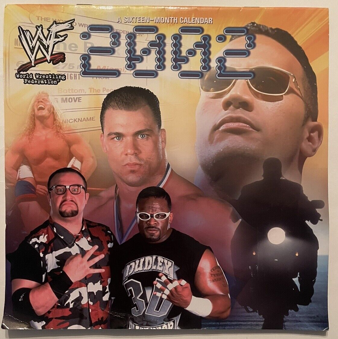 VTG WWF 2002 Calendar Unused The Rock Chris Jericho Chyna 12 Months