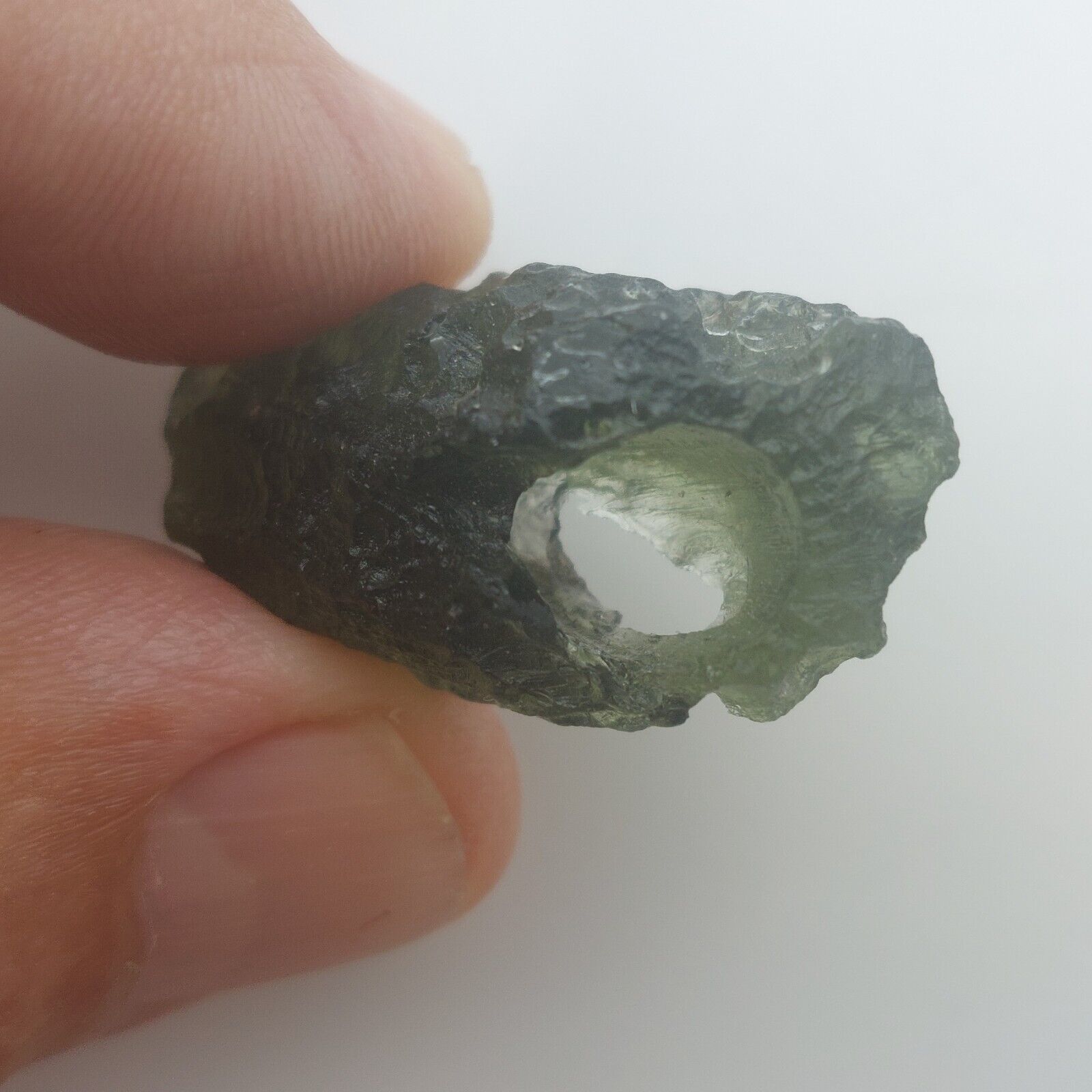 Moldavite Large Enclosed Hole - Unique Piece - 6.75gr/33.75ct COA included