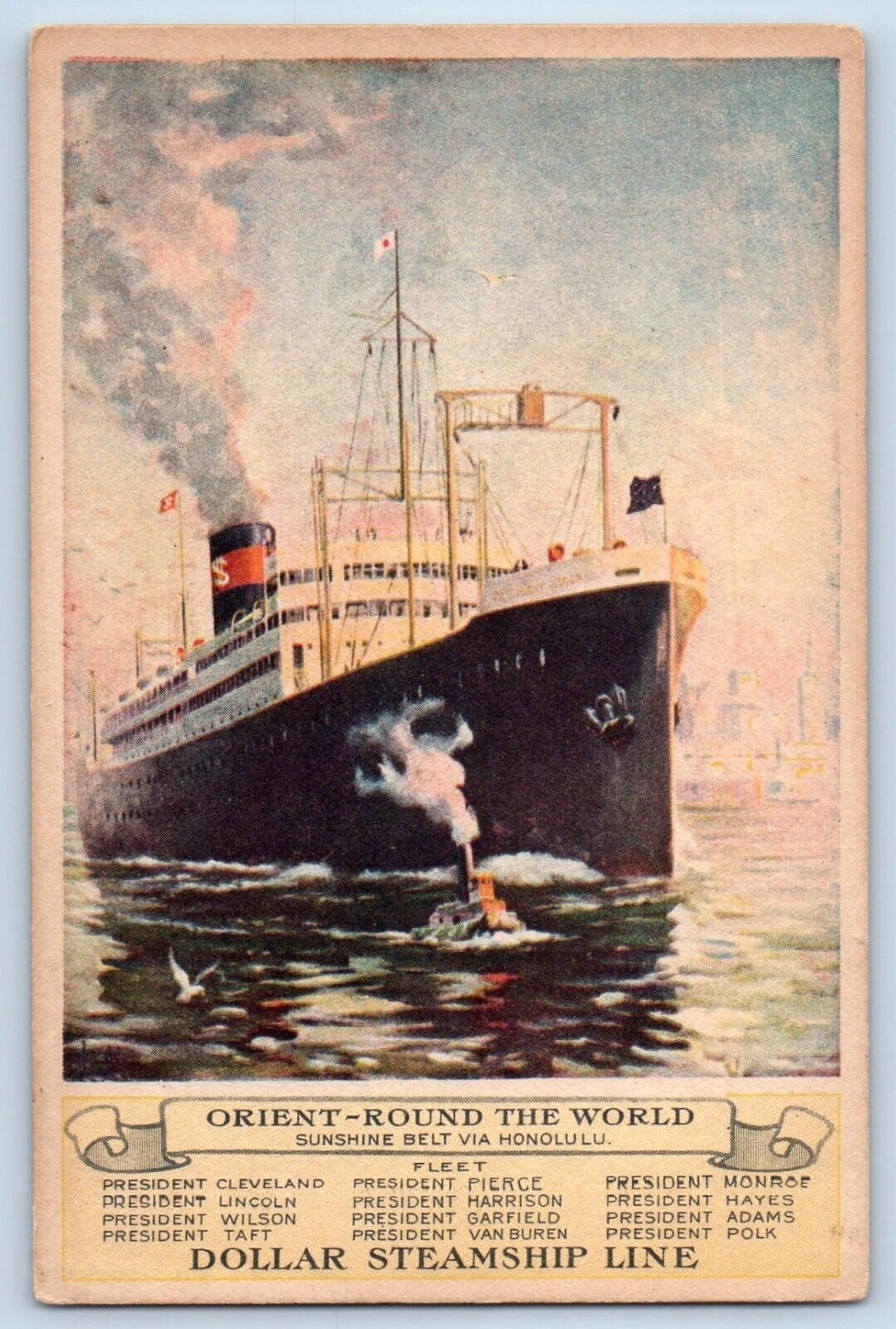 c1910 SS President Steamer Ship Orient Honolulu Dollar Steamship Line Postcard