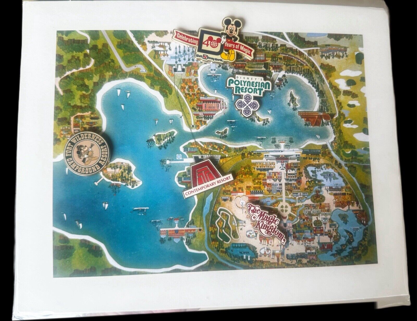 Vintage Walt Disney World Property Map 5 Pin Set Magic Kingdom 40th