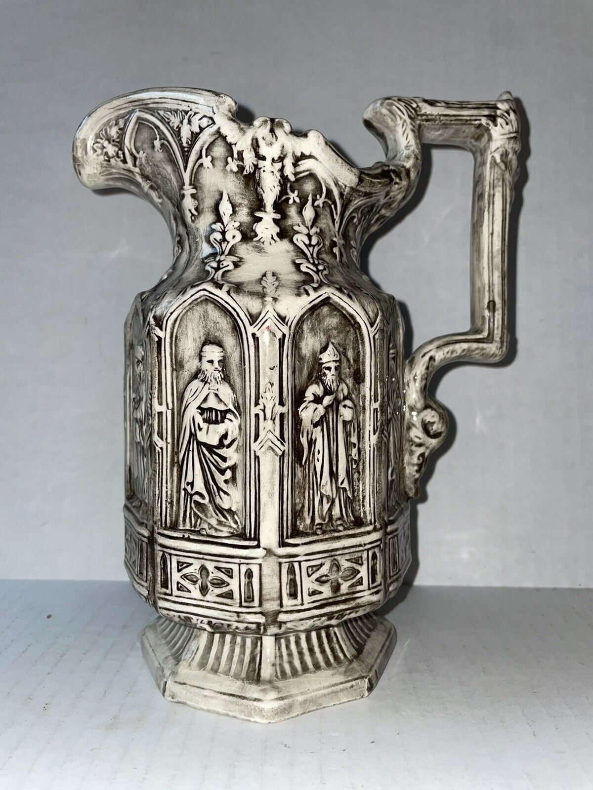 Vintage Gothic Ceramic Pitcher Apostle Religious Figures Symbols