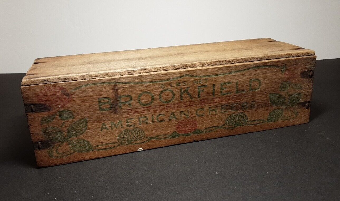 Vintage Brookfield Five Pound Wooden Cheese Box, Clover Design In Red And Green