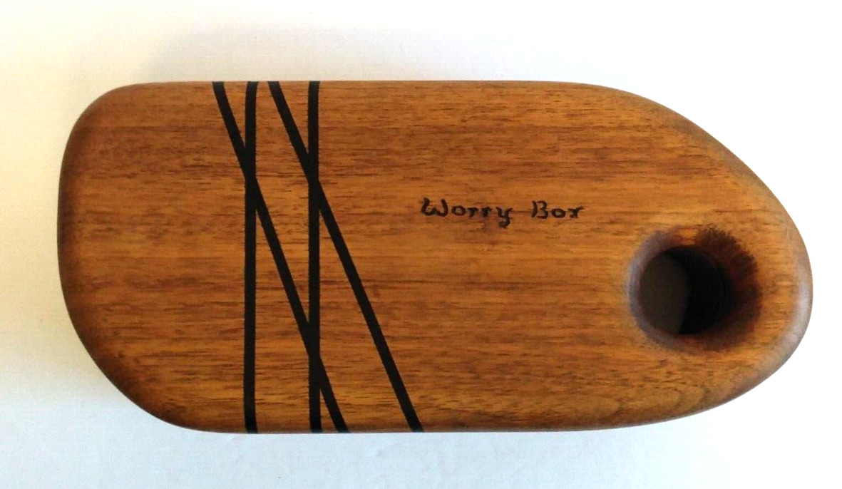 Vintage Wood Worry Box Handmade Signed Dated 1978 Storage Box Swivel Lid Inlay