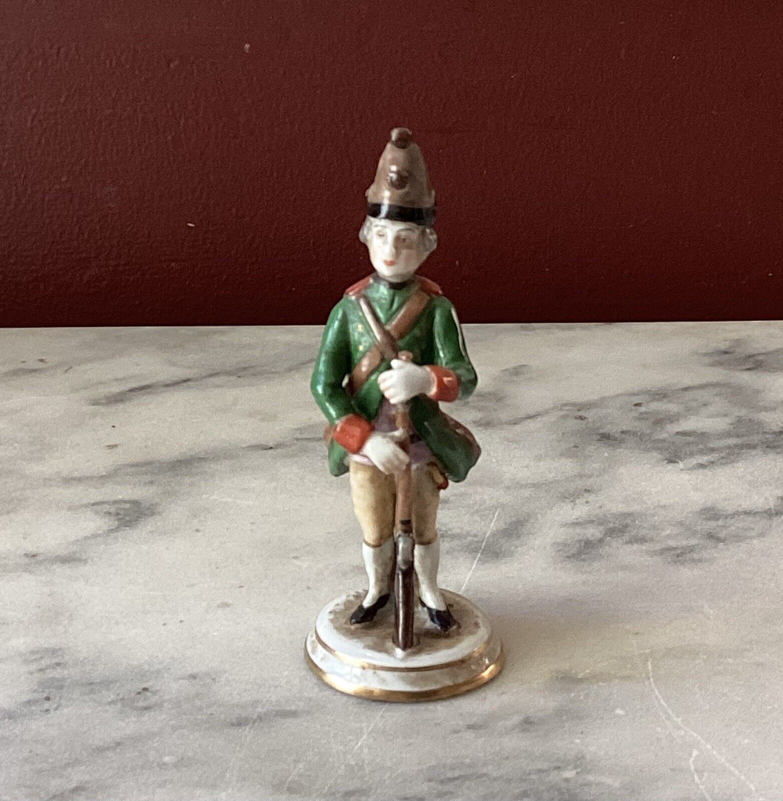 Antique Volkstedt German Hessian Army Soldier Miniature Porcelain Figurine