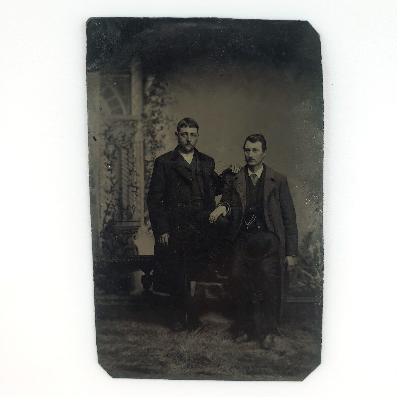Hands On Thigh Men Tintype c1864 Antique 1/6 Plate Gay Interest Boys Photo H681