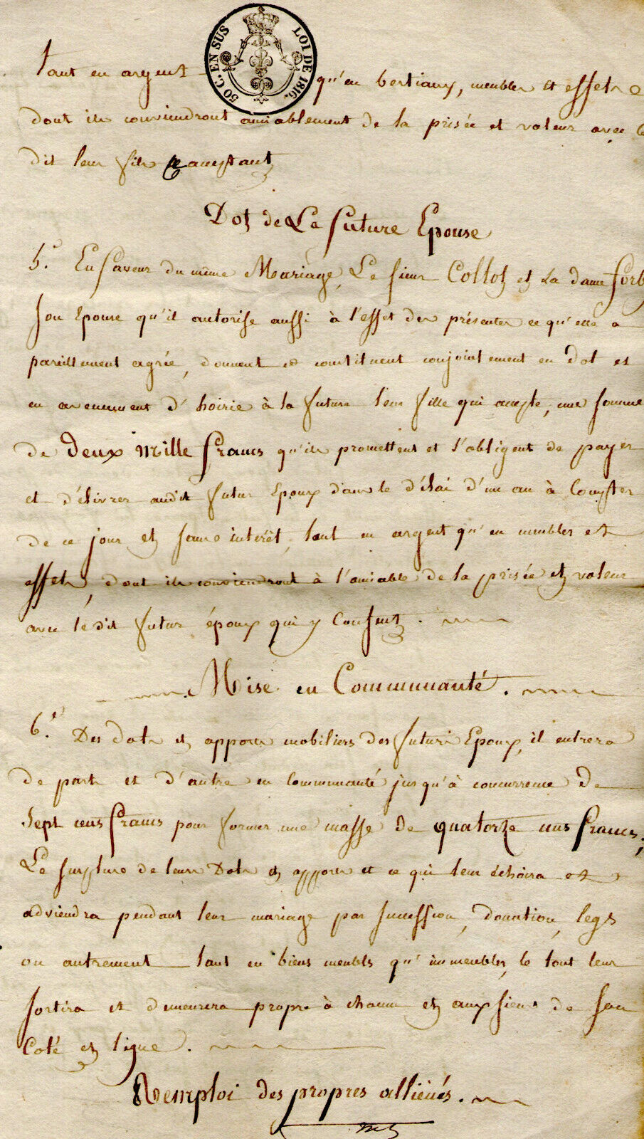 1819 High-Marne Longeville Contract Of Wedding Robert Forby Chiu Epothémont