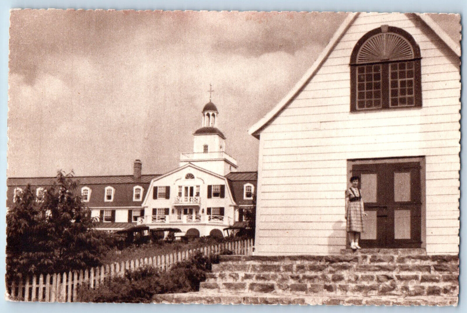 Tadoussac Quebec Canada Postcard Old Church and CSL Hotel c1910 Antique