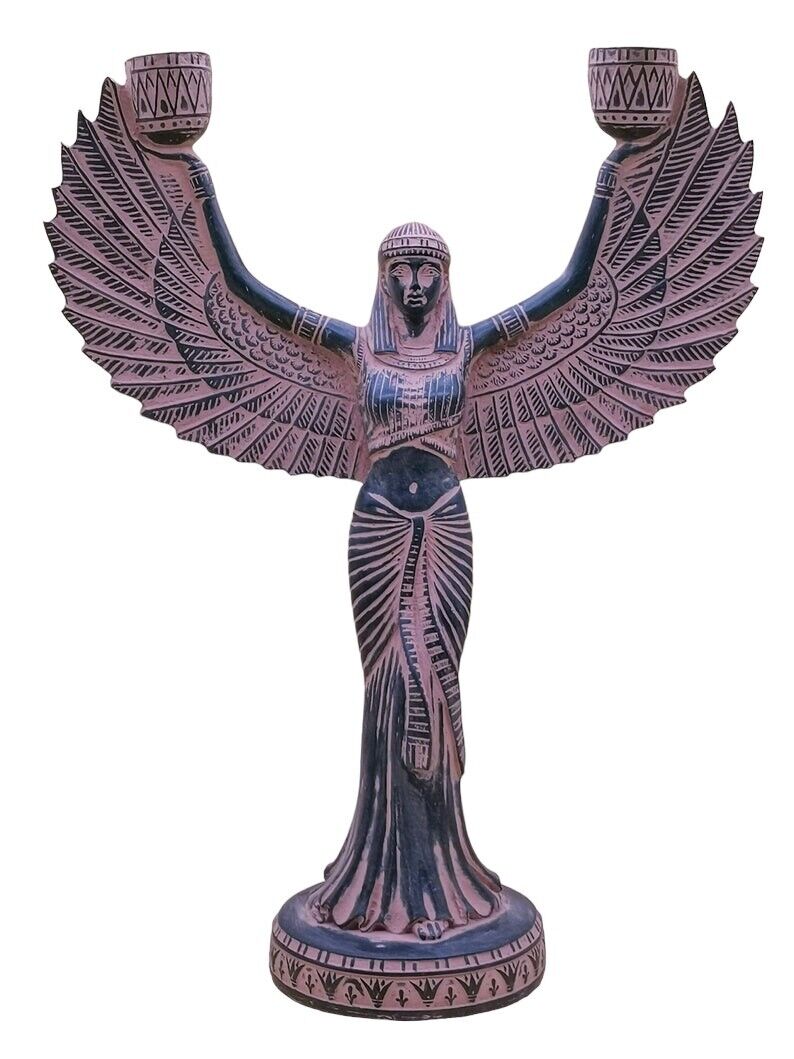 UNIQUE HANDMADE ANCIENT EGYPTIAN Statue Large Stone Candlestick Goddess Isis