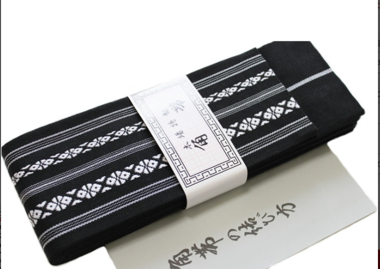 Japanese Traditional KAKU OBI Kimono Belt Cotton 100% Black Made in JAPAN