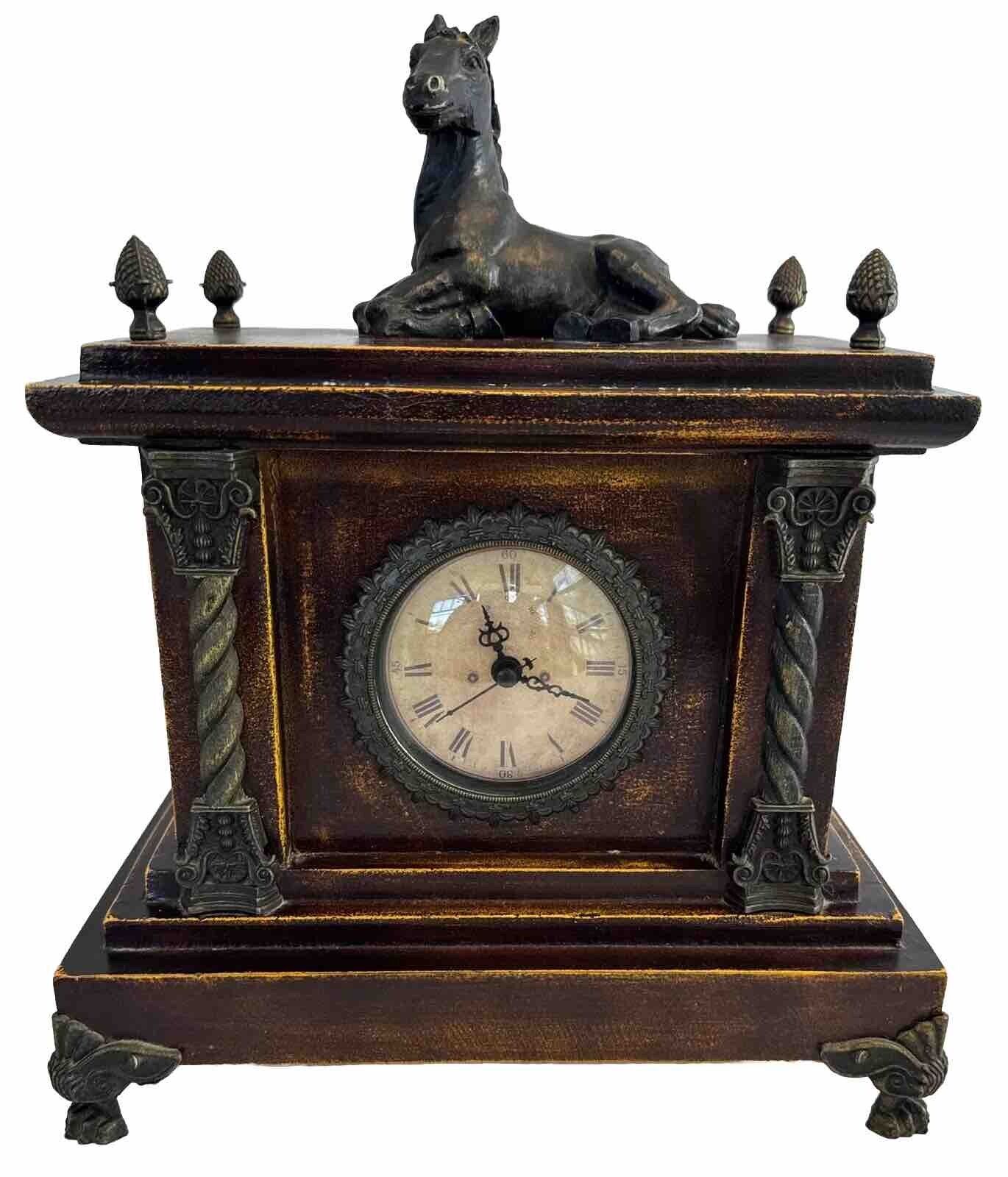 Mantle Clock With Horse Topper Reproduction Quartz Movement Works