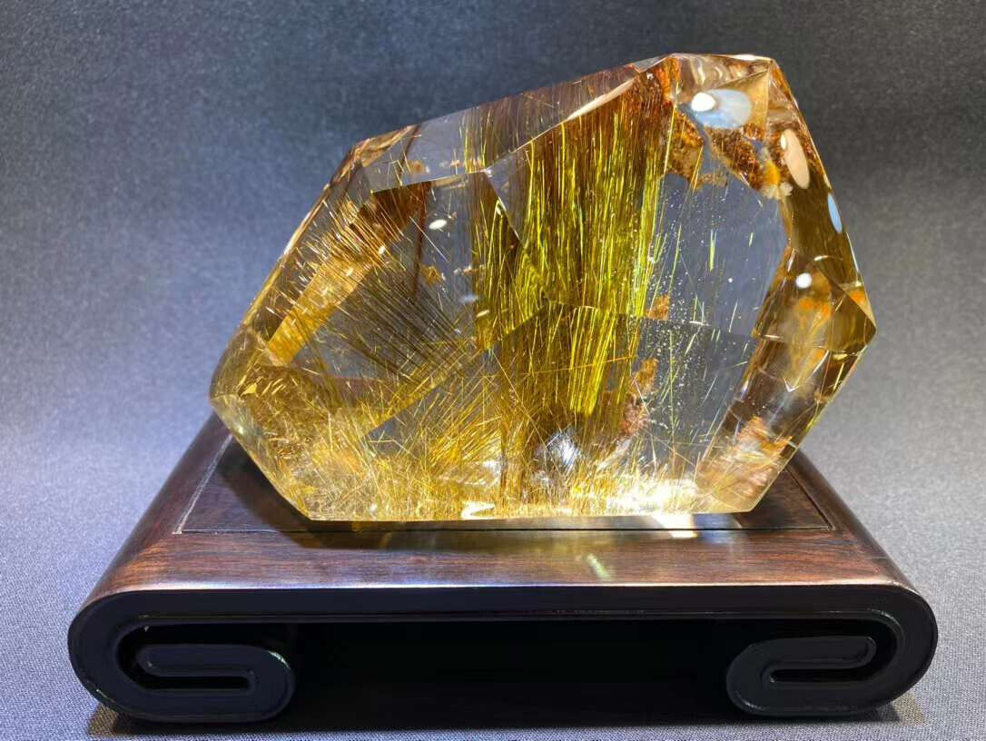 3.15lb Rare Natural copper hair stone Quartz mineral specimen Reiki decor+Stand