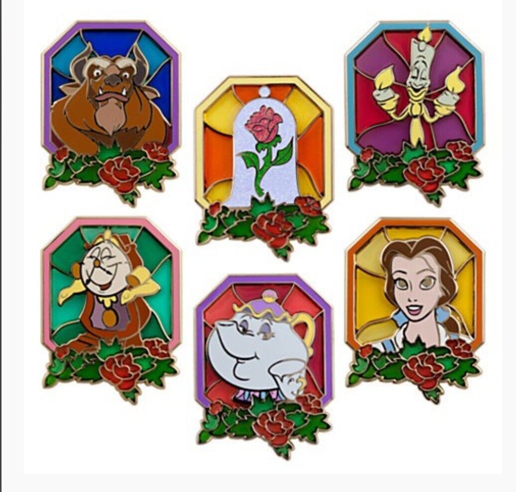 LE 100 RARE STAINED GLASS DISNEY SHOPPING PIN SET BEAUTY & THE BEAST NIP 2010