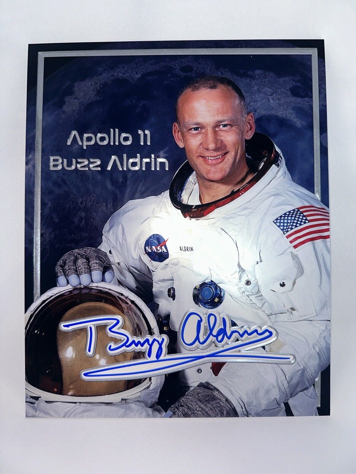 Buzz Aldrin Signed Custom Metallic Apollo 11 8x10 Trading Card - JSA AT70635