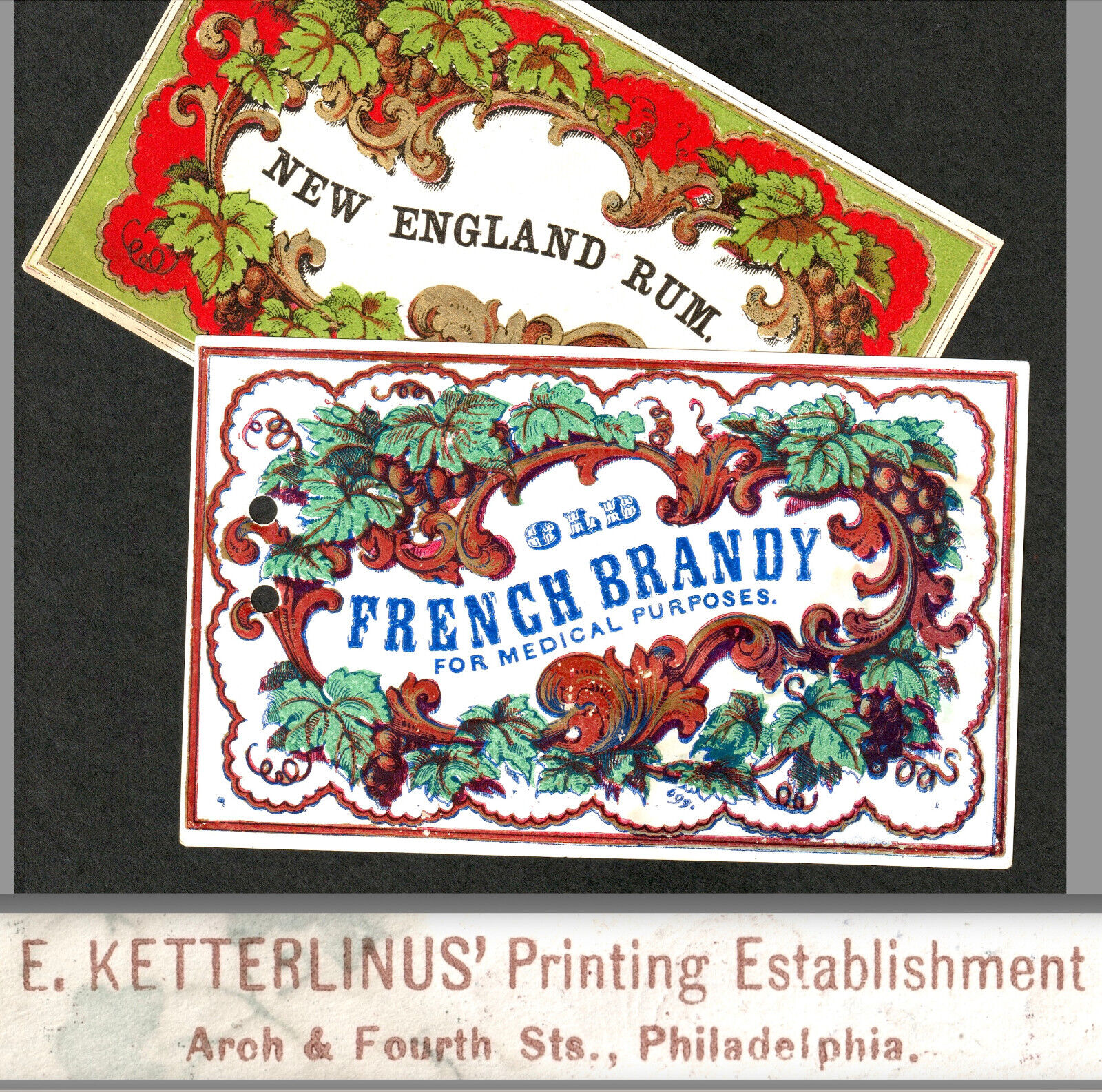 c 1876 Philadelphia Ketterlinus Brandy for Medical Rum Label Advertising Sample