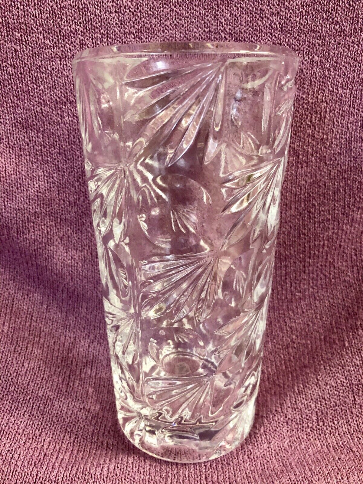 Vintage Czech Clear Cut Glass Cylinder Vase 6 3/4\