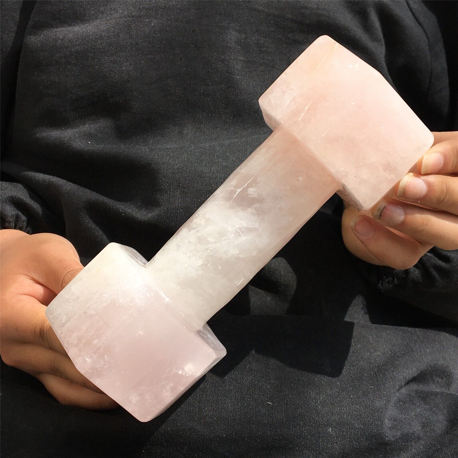 4.31LB TOP Natural Pink Rose Quartz Hand Carved Crystal dumbbell reiki Healing