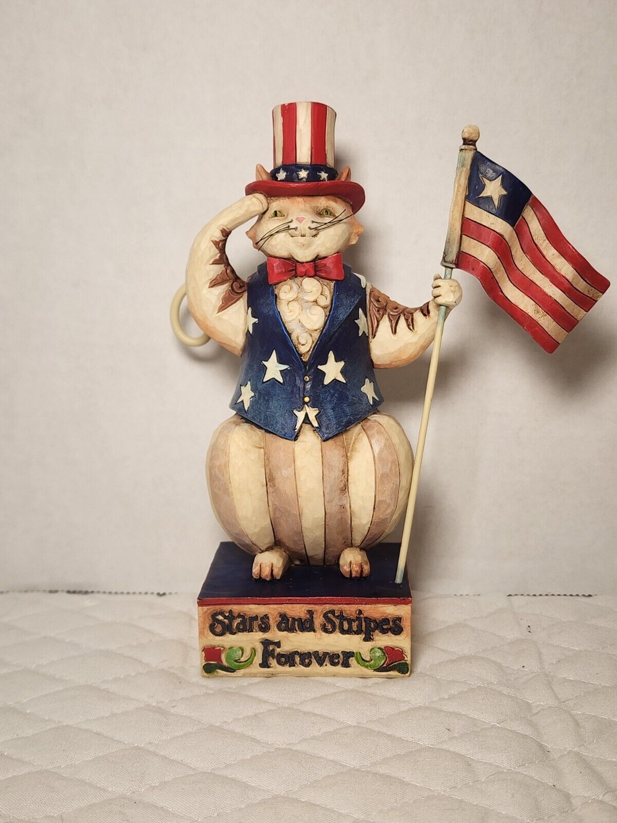 Jim Shore Stars And Stripes Salute Patriotic Cat Holding Flag 4031132